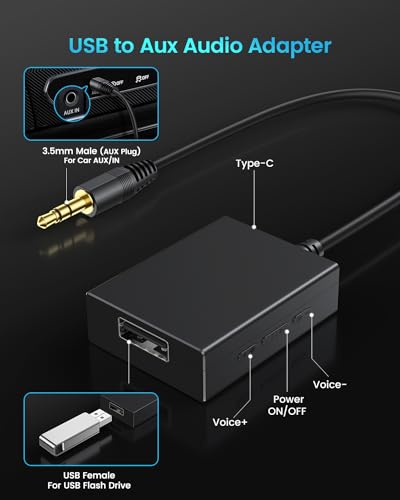 ANDTOBO USB to Aux Audio Adapter, 3.5mm Male to USB Female Adapter for Playing Music with Flash Drive in Car