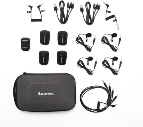 Saramonic Blink 500 T4 4-Channel Wireless Lavalier Microphone System, 4 Transmitters 1 Receiver, 328ft Range, 24-bit/48kHz, Noise Reduction Lapel Mic for iPhone Android Camera DSLR Podcast Interview