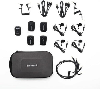 Saramonic Blink 500 T4 4-Channel Wireless Lavalier Microphone System, 4 Transmitters 1 Receiver, 328ft Range, 24-bit/48kHz, Noise Reduction Lapel Mic for iPhone Android Camera DSLR Podcast Interview