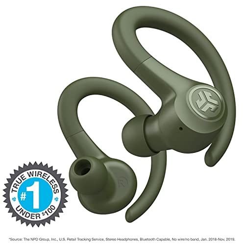 JLab Go Air Sport, Wireless Workout Earbuds Featuring C3 Clear Calling, Secure Earhook Sport Design, 32+ Hour Bluetooth Playtime, and 3 EQ Sound Settings (Green) | Wireless Sports Headphones, EQ3 Sound Sweatproof Sports Earphone, Wireless Headphones - col