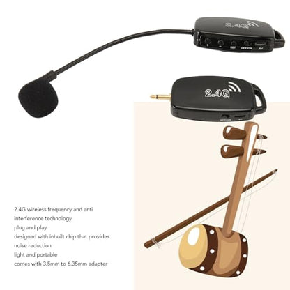 Violin Pickup Microphone, 2.4G Wireless Noise Reduction Instrument Mic with 3.5mm to 6.35mm Adapter for Acoustic Violin