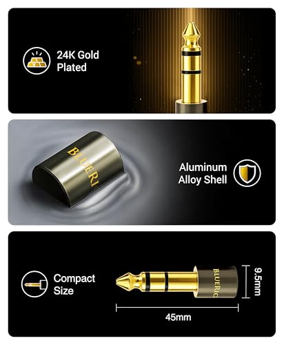 BlueRigger 1-Pack 1/4 to 3.5mm adapter (TRS 1/4 to 1/8 AUX Audio Jack Converter, Gold Plated, Aluminum Shell, 6.35mm Male to 3.5mm Female) Stereo Headphone Adapter for AUX Cable Guitar Amplifier Piano - size: 6.35MM-3.5MM-ADPT