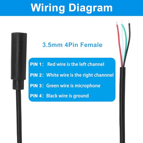 Jiozermi 3.5mm Female to Bare Wire TRRS Audio Cable, 3ft, 4 Pcs | 4 Pole Stereo, 1/8" TRRS Female Jack, For Speaker Headphone Microphone, Cable Repair