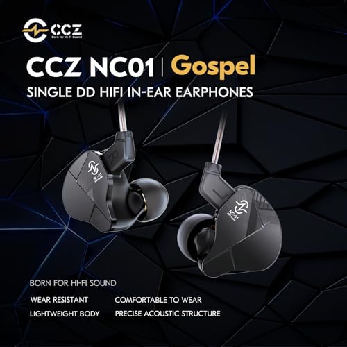 CCZ NC01 Gospel Gaming Earbuds, Stereo Sound in Ear Monitor Headphones Wired, Customized Dual Magnetic DD IEMS Earphone with Detachable Tangle-Free Cable PC Cavity for Computer (with mic, Clear Black)