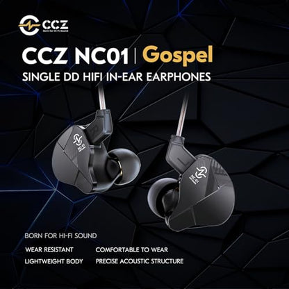 CCZ NC01 Gospel Gaming Earbuds, Stereo Sound in Ear Monitor Headphones Wired, Customized Dual Magnetic DD IEMS Earphone with Detachable Tangle-Free Cable PC Cavity for Computer (with mic, Clear Black)