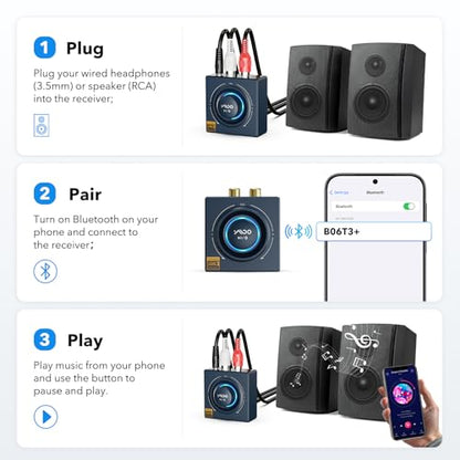 YMOO LDAC Bluetooth 5.3 Receiver for Home Stereo/Speaker with AUX 3.5mm/RCA | HiFi Wireless Audio Adapter w/aptX HD/LL, Works with Smartphones and Tablets, Bluetooth Audio Receiver with Volume Control