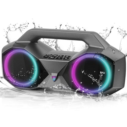 KMAG Bluetooth Speaker Wireless, 80W Loud Speaker with Deeper Bass, IPX7 Waterproof, 20H Playtime, Cool Lights, TWS, Portable Speaker for Home, Outdoor, Workshop, Party, Gift for All (Sliver)