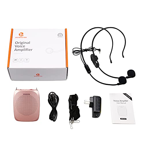 ZOWEETEK Wireless Voice Amplifier for Teachers 2 Mic Portable Speaker | Mini Rechargeable Voice Amp, 2 Mics Wired+Wireless, Teacher Must Haves,Power Amplifiers - color: Rose gold