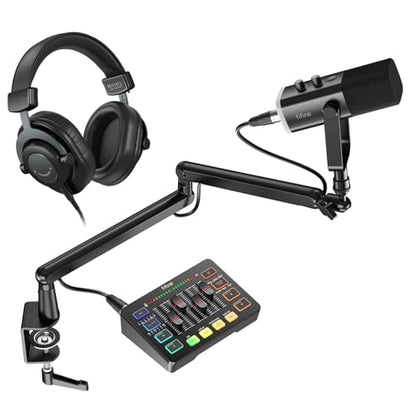 FIFINE Gaming Equipment Bundle with XLR/USB Dynamic Mic, Low Profile Arm, Audio Mixer, Over-Ear Headphones, XLR Cable for Streaming, Podcast, Recording, Vocal, Game Voice