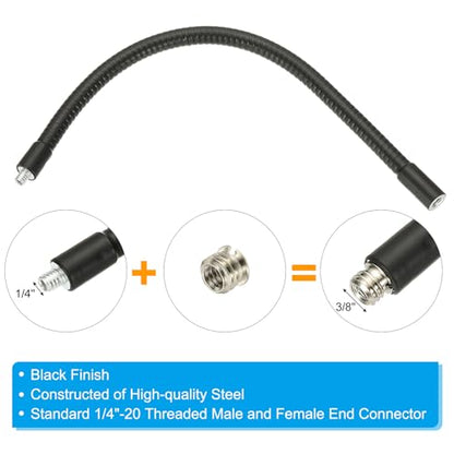 PATIKIL 12" Gooseneck, 1/4"-20 Female to Male Thread Metal Universal Hose Flexible Arm Gooseneck Tube Extension Holder with Reducing Screws for Action Camera, Phone, Microphone, Black - size: 30cm