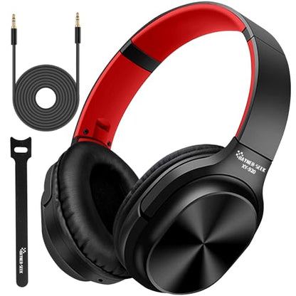 Studio Headphones with Microphone Over Ear Stereo Monitoring Closed Headphones for PC, Phone, Chatting, Music, DJ, Podcast (Classical Black-Red)