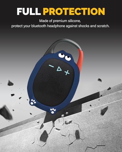 Silicone Case Cover Compatible with JBL Clip 5 Bluetooth Speaker, Soft Protective Speaker Sleeve with Cute Cartoon Design, Washable Shockproof Anti-Scratch Silicone Skin, Blue