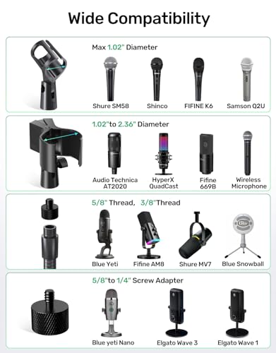 19 Inch Gooseneck Microphone Holder for Podium, 【Heavy-Duty】 2.5 lb Max | Thickened Aluminum Flexible Gooseneck, 2 Mic Holders, 1/4" and 3/8" Adapters, Desk Clamp, Ideal for Gaming, Podcast - size: Heavy-Duty Clamp