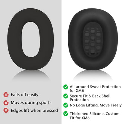 Adhiper XM6 Sweat Covers Accessories for Sony WH-1000XM6 - Black | Soft Silicone Case, 2-in-1 Headphone Cover with Earpad Covers & Headband Cover, Sweatproof & Easy to Clean & Secure Fit - color: Black