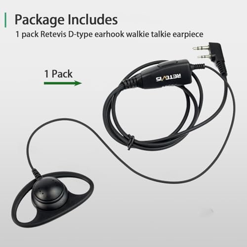 Retevis Walkie Talkie Earpiece, D-Type, 2 Pin, for H777/RT22/RT21/RT68 | PTT, Compatible with Pxton, Baofeng, Kenwood Walkie Talkies, Two Way Radio Earpiece with Mic, Hotels(1 Pack)