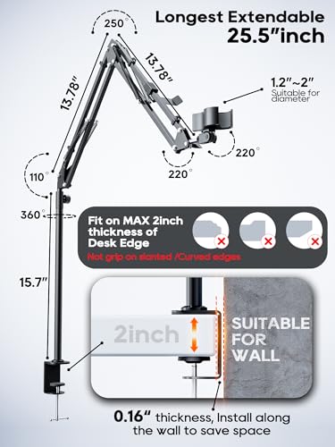 CACENCAN Boom Arm, 360° Rotatable Microphone Stand with Desk Mount, Foldable Desk Mic Arm with 3/8'' to 5/8'' Screw Adapter, Microphone Arm for Live Streaming, Gaming, Podcasting - color: Black (Overhead)