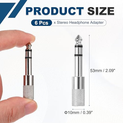 MECCANIXITY 4Pcs TRS6.35mm Male to 3.5mm Female 1/4" Plug to 1/8" Silver | Stereo Headphone Adapter, Jack, Audio Converter, Nickel Plated, for Guitars Speakers Computers Signal Conversion