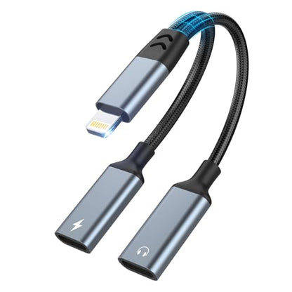 Opluz iPhone Splitter for Charging and Headphone,2 in 1 Dual Lightning Splitter for Earphone, iPhone Audio and Charge Adapter Dongle Cable for Phone 14/13/12/11/pad