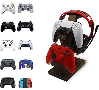 Wooden Headset & Controller Stand for Desk – Gaming Headphone and Gamepad Holder