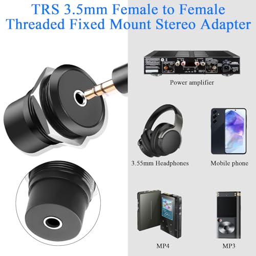 QIANRENON TRS 3.5mm Threaded Fixed Mount Headphone Adapter Socket 3-Pole 1/8 TRS Female to Female Bulkhead Mount Stereo Connector Coupler, Al Alloy Shell, for Expansion 3.5mm Audio Port Amplifier