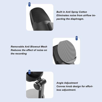 Gaming Microphone, USB PC Noise Cancellation Condenser Mic with Quick Mute for Gaming, Streaming Podcasts Videos Twitch, Discord (Black)