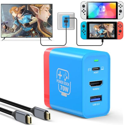 70W USB C Charger Dock for Nintendo Switch/OLED, Portable Travel TV Docking Station with 4K HDMI/USB3.0/PD Charging Port, Fast Charging Adapter with USB-C Cable for Laptop, Mobile Phone, Steam Deck - size: 1 Pack