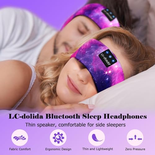 LC-dolida Sleep Headphones Bluetooth 5.4, Headband Headphones Earphones Wireless, Sleep Mask for Gifts,Workout,Jogging,Yoga(Purple) - color: Purple