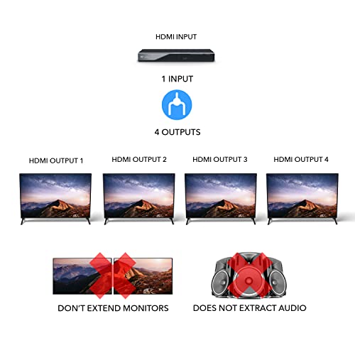 OREI HDMI Splitter 1 in 4 Out – 4K@30Hz HDMI 2.0 Splitter with HDCP 1.4, EDID Management, and LPCM/Dolby/DTS Audio Support–Compact Plug & Play Design (Pack of 2) - size: 1x4 (Pack of 2)