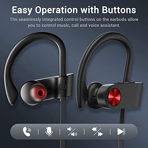 Bluetooth Headphones, Bluetooth 5.3 IPX7 Waterproof Wireless Sports Earbuds for Workout Gym, 16 Hrs Playtime Running Headphones with Noise Cancelling Mic, HiFi Bass Stereo in-Ear Earphones | 16 Hours Playtime, Sweatproof Stereo Earphones with MIC, Noise C