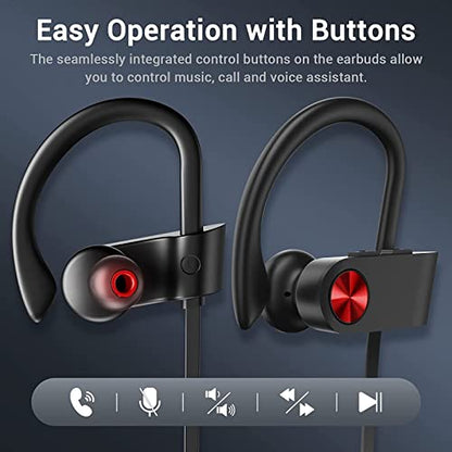 Bluetooth Headphones, Bluetooth 5.3 IPX7 Waterproof Wireless Sports Earbuds for Workout Gym, 16 Hrs Playtime Running Headphones with Noise Cancelling Mic, HiFi Bass Stereo in-Ear Earphones | 16 Hours Playtime, Sweatproof Stereo Earphones with MIC, Noise C
