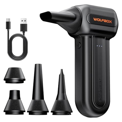 WOLFBOX MF60 Compressed Air Duster, 3-Speed Adjustable, Electric, Cordless | 110,000 RPM, Rechargeable, Air Blower, Fast Charging, PC Keyboard Cleaning, Car, Home, Black, 0.5 lb Lightweight
