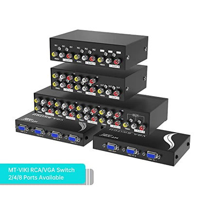 MT-ViKI 4 Way AV RCA Switch, 4 in 1 Out Composite Video L/R Audio Switcher Selector Box for DVD Player, SNES, N64, PS2/3 Game Consoles