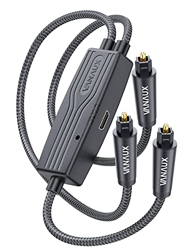 VANAUX Digital Optical Splitter Cable, 1 in 2 Out SPDIF Toslink Optical Audio Cable, Malex1 to Malex2 Fiber Optic Audio Splitter Cord for Soundbar,Speaker,Amplifie,HDTV(5ft)