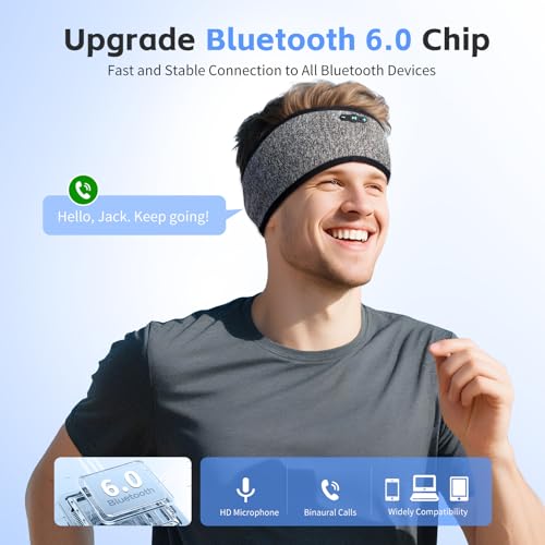 Sleep Headphones Bluetooth 6.0 Headband for Side Sleepers (Black & Gray) | 200mah cell for 20hr playback, 3mm ultra-thin speaker & mic, HD stereo, removable & washable, 2-in-1 sport & sleep headband - color: x2 Black+Grey