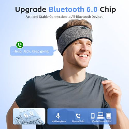 Sleep Headphones Bluetooth 6.0 Headband for Side Sleepers (Black & Gray) | 200mah cell for 20hr playback, 3mm ultra-thin speaker & mic, HD stereo, removable & washable, 2-in-1 sport & sleep headband - color: x2 Black+Grey
