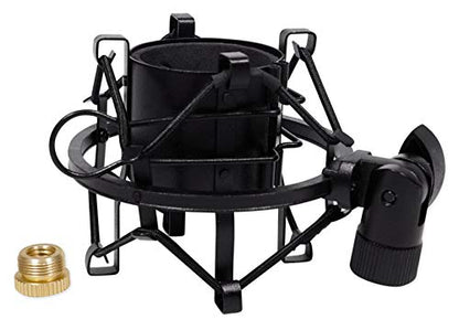 Rockville RockShock Black Studio Condenser Microphone Metal Shock Mount | Foam Insert, Angle Adjustment with Locking Knob, Fits 43mm-48mm Mics, 5/8" 27 Threading, 3/8" Adapter, Vibration Reduction - color: Black