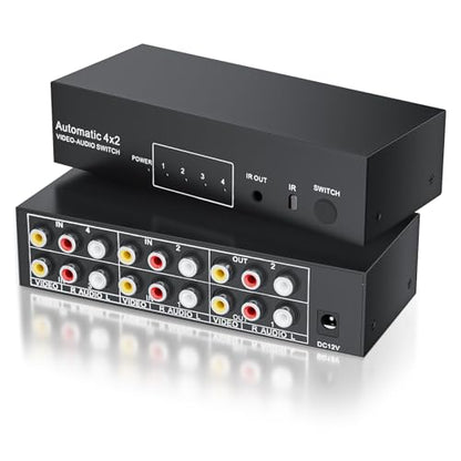 BolAAzuL 4x2 RCA Switch Splitter Composite Video L/R Audio Selector Box | 4 in 2 Out RCA Video Stereo Audio Switcher 4-Way AV Splitter Selector Switch for Retro Game Console Wii PS2 Xbox DVD STB HDTV - style: 4 in 2 out