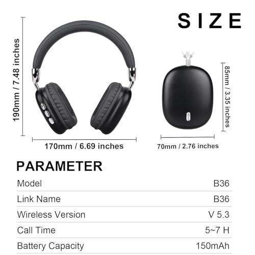 Over Ear Bluetooth Headphones, Foldable Headphones Wireless, Comfortable Fit, Foldable Lightweight Headset, Bluetooth Headphones with Microphone for Phone PC Travel (Black) - color: Black