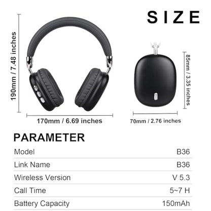 Over Ear Bluetooth Headphones, Foldable Headphones Wireless, Comfortable Fit, Foldable Lightweight Headset, Bluetooth Headphones with Microphone for Phone PC Travel (Black) - color: Black