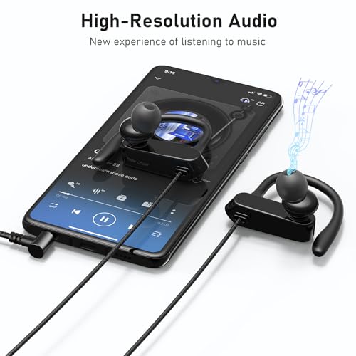 ASKUBSKU 5.9 ft Long Cord 3.5mm Headphones Sport Wired Earbuds with Mic | Earphone Stereo Over Ear Buds Wired Plug in with Ear Hook for Samsung Galaxy A25 A03s A15 S10 A12 for Switch/Laptop/PC