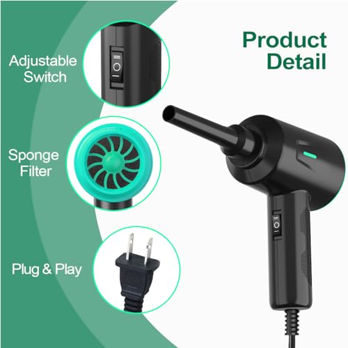 Air Duster - Electric Air Blower - 5.74oz High Power Cleaning for Computer - PC - 2 Gear Compressed Air - color: Green
