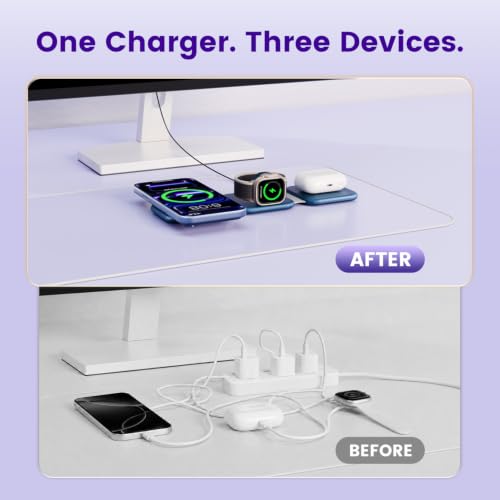 15W Magnetic Travel Charging Station, 3-in-1 Foldable MagSafe Charger | Wireless Charger for Apple Multiple Devices - iPhone Air 17 16 15 14 13 20 Pro Max, Watch & AirPods - Navy Blue - color: Navy Blue