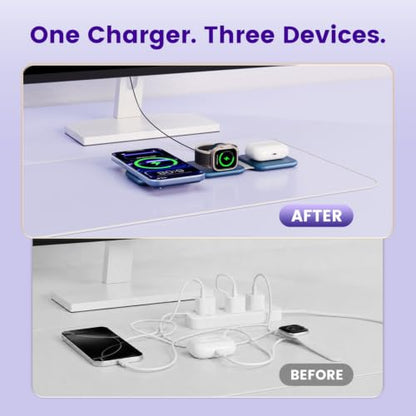 15W Magnetic Travel Charging Station, 3-in-1 Foldable MagSafe Charger | Wireless Charger for Apple Multiple Devices - iPhone Air 17 16 15 14 13 20 Pro Max, Watch & AirPods - Navy Blue - color: Navy Blue
