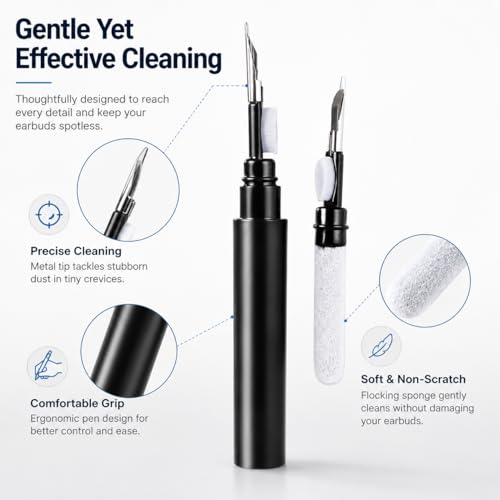 Black Multi-Functional Earbud Cleaning Pen Kit, Wireless Earphone Cleaner Tool with Storage Case, Fluff Brush & Metal Pick for Bluetooth Earbuds Charging Case, Phone Port Camera Lens Cleaning Tool - color: Black