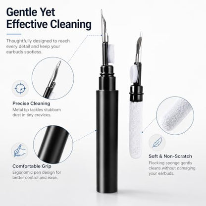 Black Multi-Functional Earbud Cleaning Pen Kit, Wireless Earphone Cleaner Tool with Storage Case, Fluff Brush & Metal Pick for Bluetooth Earbuds Charging Case, Phone Port Camera Lens Cleaning Tool - color: Black