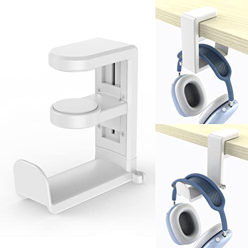 EURPMASK Rotating Headphone Stand,Adjustable Clamp-on Headset Holder Hanger | 360 Degree Swivel,Headset Hook Under Desk,No Residue,Cable Organizer,Soft Rubber Pads,Keep Headphones Secure&Desk Tidy,Black - color: White
