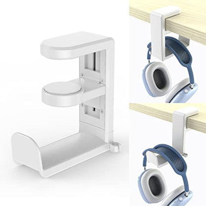 EURPMASK Rotating Headphone Stand,Adjustable Clamp-on Headset Holder Hanger | 360 Degree Swivel,Headset Hook Under Desk,No Residue,Cable Organizer,Soft Rubber Pads,Keep Headphones Secure&Desk Tidy,Black - color: White