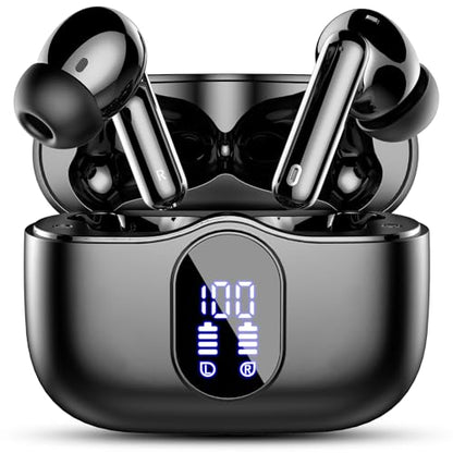 Wireless Earbuds, Bluetooth 5.4 Headphones Bass Stereo/Clear Calls, Black | Ear Buds with Noise Cancelling Mic LED Display in Ear Earphones IP7 Waterproof 36H Bluetooth Earbuds for Phones/Sport/Laptop - color: Black