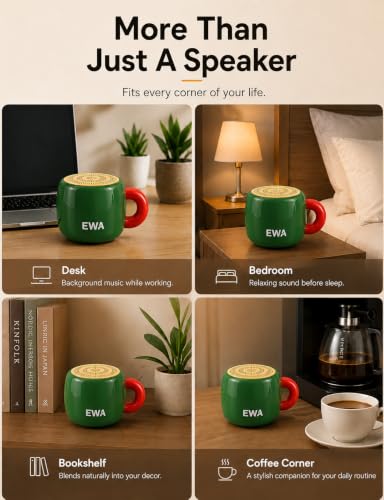 EWA Coffee Mug Speaker, Portable Bluetooth Speaker for Desk & Bedroom(GRE) | Lifestyle Speaker, 5W Clear Sound with Bluetooth 5.4. Coffee Mug Design, IP67 Waterproof, Unique Gift for Coffee Lovers - color: Green