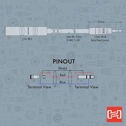 Hosa HXMS-005 Pro Headphone Adaptor Cable, REAN 3.5 Millimeters TRS to 1/4 Inches TRS, 5 Feet